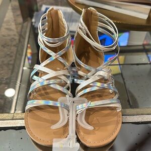 Cat & Jack Dion Big Girls' Size 1 White & Iridescent Strappy Gladiator Sandals